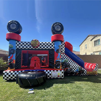 Unisexe Rouge Monster Truck thème gonflable Bounce House Combo Slide pour les enfants