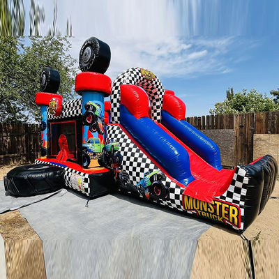 Unisexe Rouge Monster Truck thème gonflable Bounce House Combo Slide pour les enfants