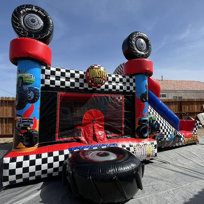 Unisexe Rouge Monster Truck thème gonflable Bounce House Combo Slide pour les enfants