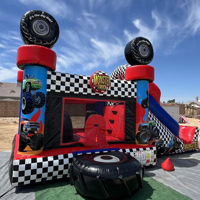 Unisexe Rouge Monster Truck thème gonflable Bounce House Combo Slide pour les enfants