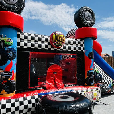 Unisexe Rouge Monster Truck thème gonflable Bounce House Combo Slide pour les enfants
