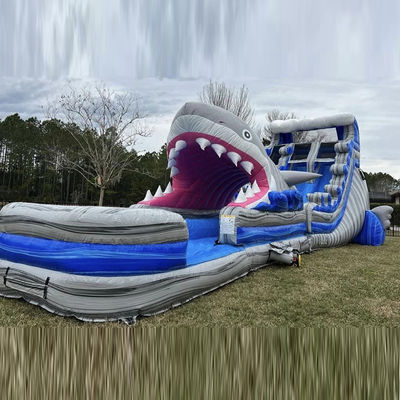 Taille personnalisée toboggan gonflable avec grand toboggan à requin et piscine