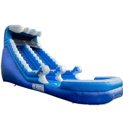 Logo personnalisé Parc aquatique gonflable d'été avec toboggan à vagues bleues
