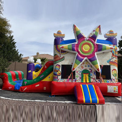 Voie maritime Arc-en-ciel en PVC commercial Big Star Red Bounce House gonflable avec glissement