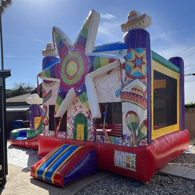 Voie maritime Arc-en-ciel en PVC commercial Big Star Red Bounce House gonflable avec glissement