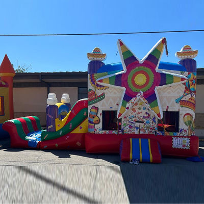 Voie maritime Arc-en-ciel en PVC commercial Big Star Red Bounce House gonflable avec glissement