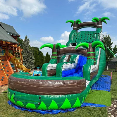 Glissière gonflable commerciale de taille adulte avec piscine en jaune rayé