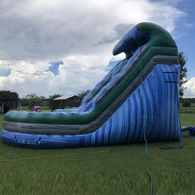 Parc aquatique extérieur en forme d'onde gonflable avec double glissière en PVC bleu