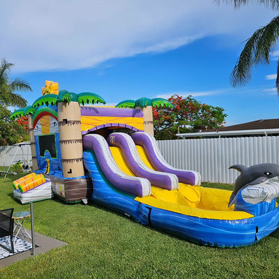 Château solaire en PVC commercial unisexe de 27 pieds avec château gonflable gonflable et piscine à double voie