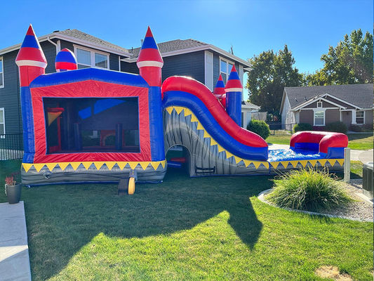 Événements de fête Commercial PVC Rocket rouge maison gonflable avec piscine à toboggan