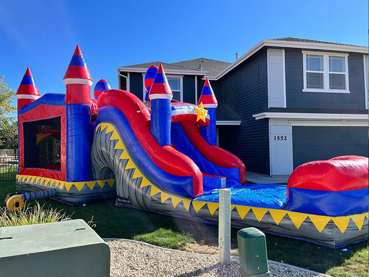 Événements de fête Commercial PVC Rocket rouge maison gonflable avec piscine à toboggan