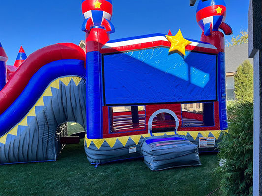 Événements de fête Commercial PVC Rocket rouge maison gonflable avec piscine à toboggan