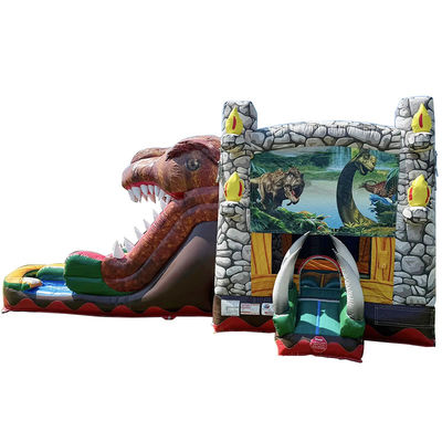 Location de soirée incontournable Personnaliser Accepté Thème Jurassique Dinosaur Commercial PVC maison gonflable avec glissement