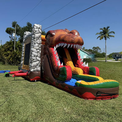 Location de soirée incontournable Personnaliser Accepté Thème Jurassique Dinosaur Commercial PVC maison gonflable avec glissement