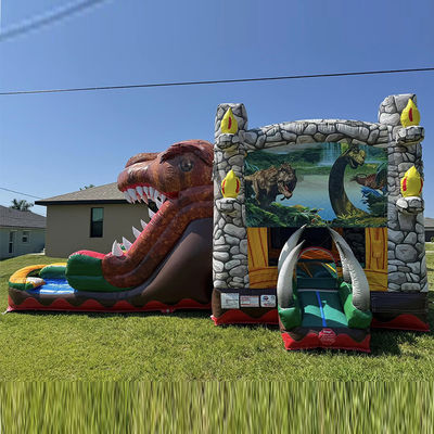 Location de soirée incontournable Personnaliser Accepté Thème Jurassique Dinosaur Commercial PVC maison gonflable avec glissement