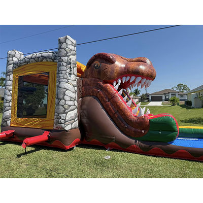Location de soirée incontournable Personnaliser Accepté Thème Jurassique Dinosaur Commercial PVC maison gonflable avec glissement