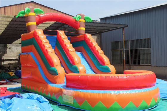 Indoor Double-couche renforcée en PVC Palm Tree gonflable double toboggan toboggan à eau avec piscine pour enfants et adultes