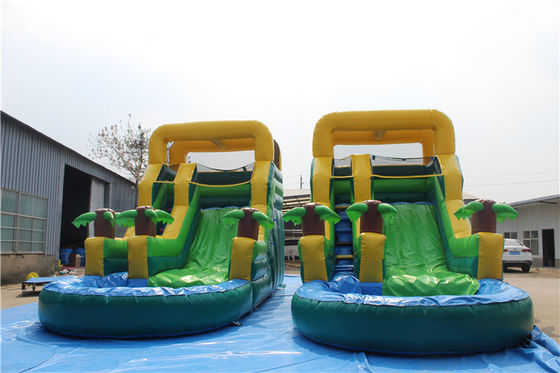 Indoor Double-couche renforcée en PVC Palm Tree gonflable double toboggan toboggan à eau avec piscine pour enfants et adultes
