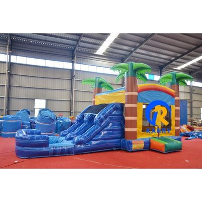 Maison gonflable personnalisée de 8x4m à palmier de noix de coco avec combinaison de toboggan et piscine