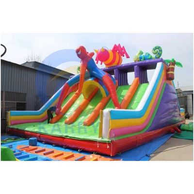 Homme araignée commercial maison de saut obstacle combo château gonflable glissière d'eau
