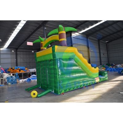 6*3 Tailles en option Fun Green Palm Tree Glissière gonflable maison à rebond avec piscine
