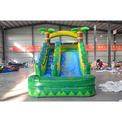 6*3 Tailles en option Fun Green Palm Tree Glissière gonflable maison à rebond avec piscine
