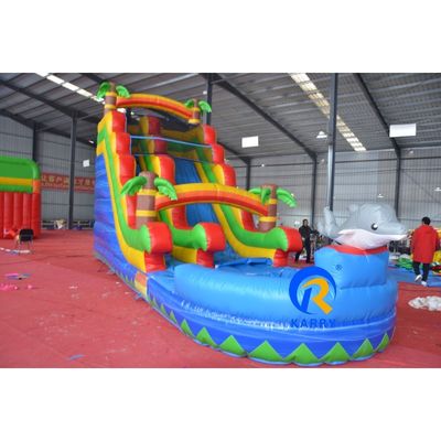 Commercial enfants terrain de jeux rempli d'air extérieur sec à l'intérieur dauphins gonflables glissières