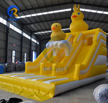 Unisexe Petit canard jaune Thème du château sautant Double toboggan pour le parc pour enfants