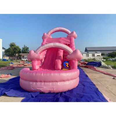Unisexe Mega rose toboggan gonflable avec piscine et maison à rebond