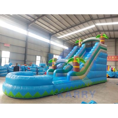 Coffre-fort gonflable pour enfants, toboggan à eau, bleu avec piscine