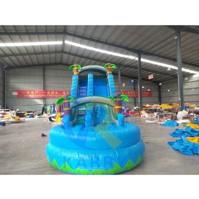 Coffre-fort gonflable pour enfants, toboggan à eau, bleu avec piscine