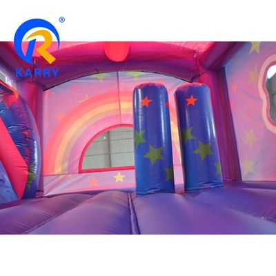Maison gonflable en PVC arc-en-ciel unicorne avec glissement de piscine gonflable et jeu 3 en 1