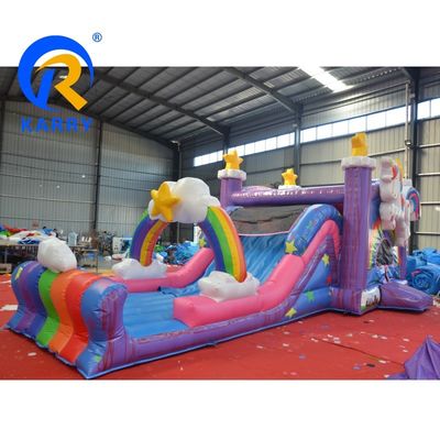 Maison gonflable en PVC arc-en-ciel unicorne avec glissement de piscine gonflable et jeu 3 en 1