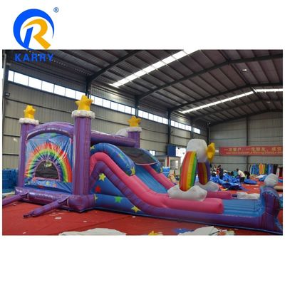 Maison gonflable en PVC arc-en-ciel unicorne avec glissement de piscine gonflable et jeu 3 en 1