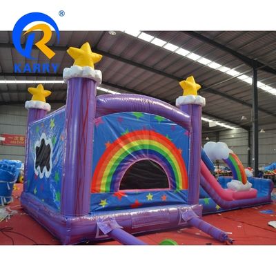 Maison gonflable en PVC arc-en-ciel unicorne avec glissement de piscine gonflable et jeu 3 en 1