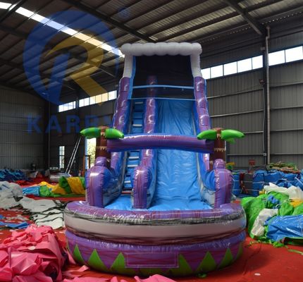 Promotion 2023 glissement de terrain escarpé Magic Palm Tree Slide d'eau violette gonflable avec piscine
