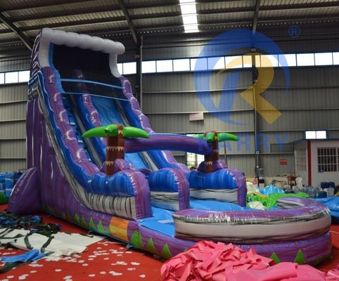 Promotion 2023 glissement de terrain escarpé Magic Palm Tree Slide d'eau violette gonflable avec piscine