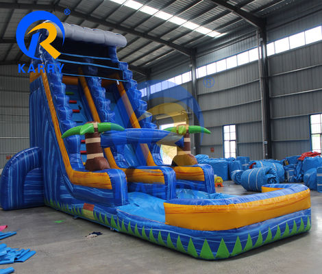 Accessoires de souffleur d'air Glissière gonflable à palmiers avec piscine et trampoline