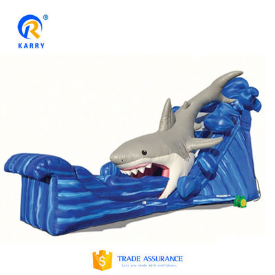 CE Souffleur et réparation inclus - Requin bleu gonflable à l'extérieur - toboggan avec piscine
