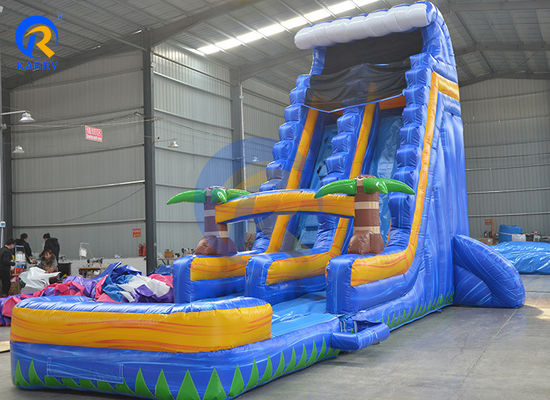 Glissière gonflable de 18 pieds pour adultes avec piscine et palmier