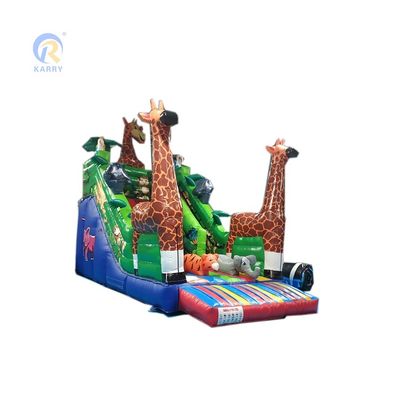 Double toboggan gonflable à thème animal Safari toboggan à rebondir avec une girafe puissante et plus