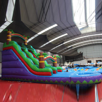 Des toboggans gonflables et un trampoline pour enfants