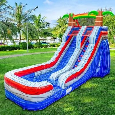 Occasions extérieures Glissière gonflable gris avec trois arcs de rebond et piscine