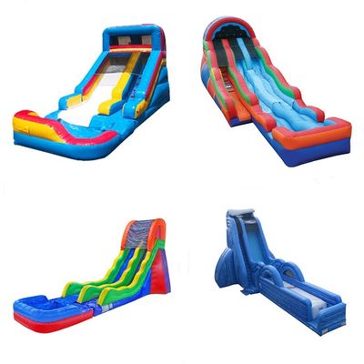 Occasions commerciales toboggan à saut à l'eau gonflable avec piscine 2 toboggan à carpes