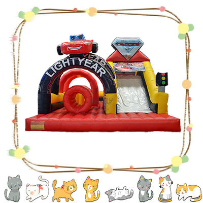 Glissière de voiture de course gonflable en plein air glissières sèches château maison de rebond pour enfants