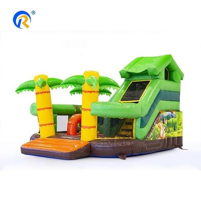 Jeu interactif pour enfants de style hawaïen Palm Tree Bouncy Jumping House avec toboggan aquatique