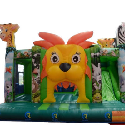 Parc d'attractions pour enfants Trampoline avec glissement interne personnalisé Jungle Lion King