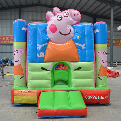Unisexe Hot Pink Cartoon Pig Château à rebondir avec glisser-déposer et aventure en PVC de mer sur mesure