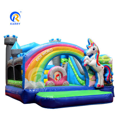 Arc-en-ciel PVC gonflable Trampoline Unicorn Commercial Bouncer avec glissement et souffleur