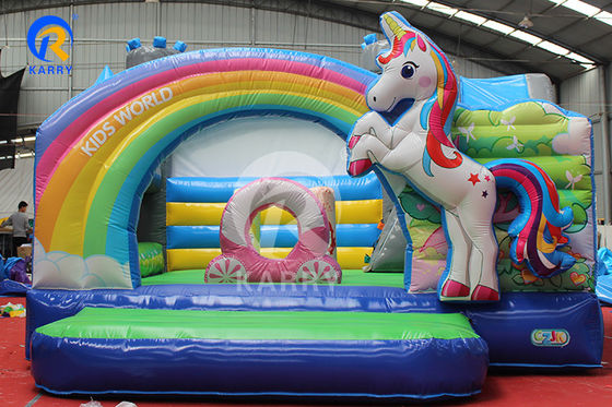 Arc-en-ciel PVC gonflable Trampoline Unicorn Commercial Bouncer avec glissement et souffleur